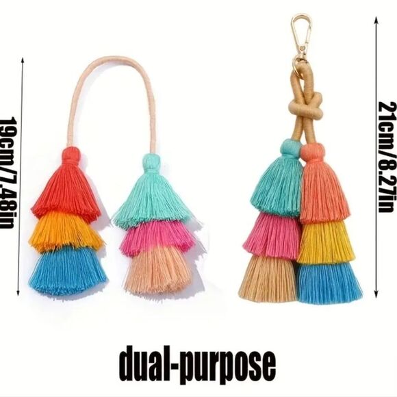 Colorful Tassel Keychain Accessory Choose From PURPLE OR MULTICOLOR - Picture 4 of 8
